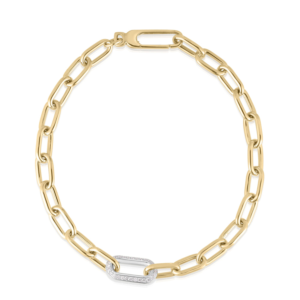 18k Two Tone Designer Gold Single Diamond Paperclip Bracelet