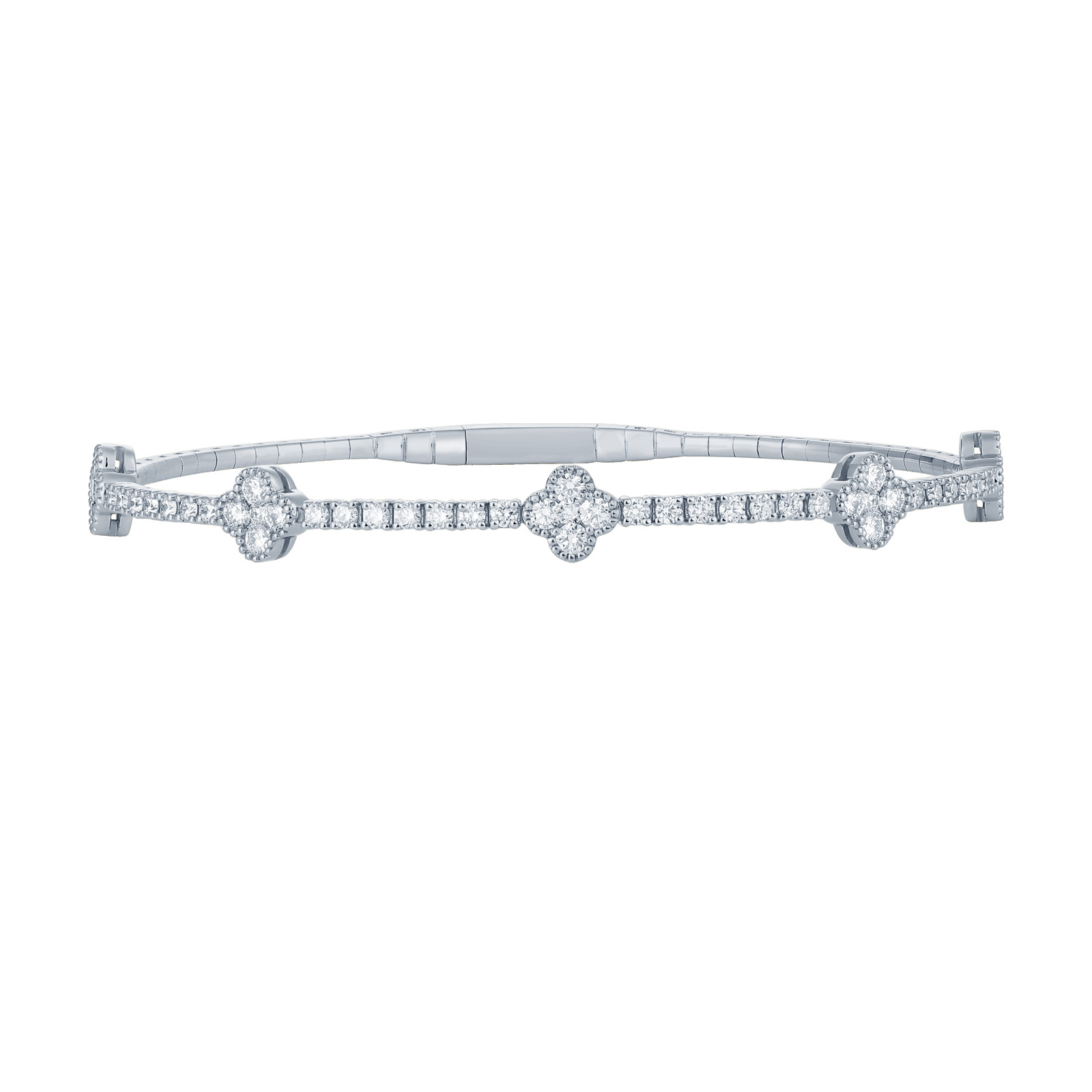 14k White Gold Diamond Flixible Motif Bangle Bracelet