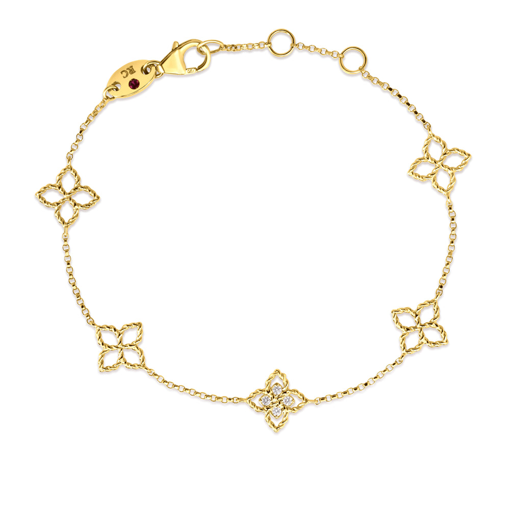 18k Yellow Gold Pricipessa Diamond Flower Station Bracelet