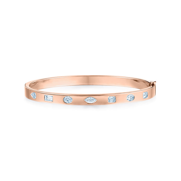 18k Rose Gold Stackable Diamond Slim Bangle Bracelet