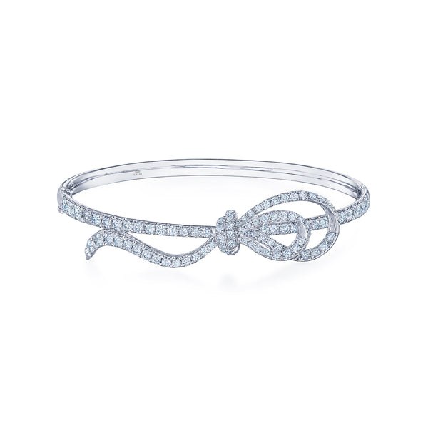 18k White Gold Ribbon Diamond Bangle Bracelet