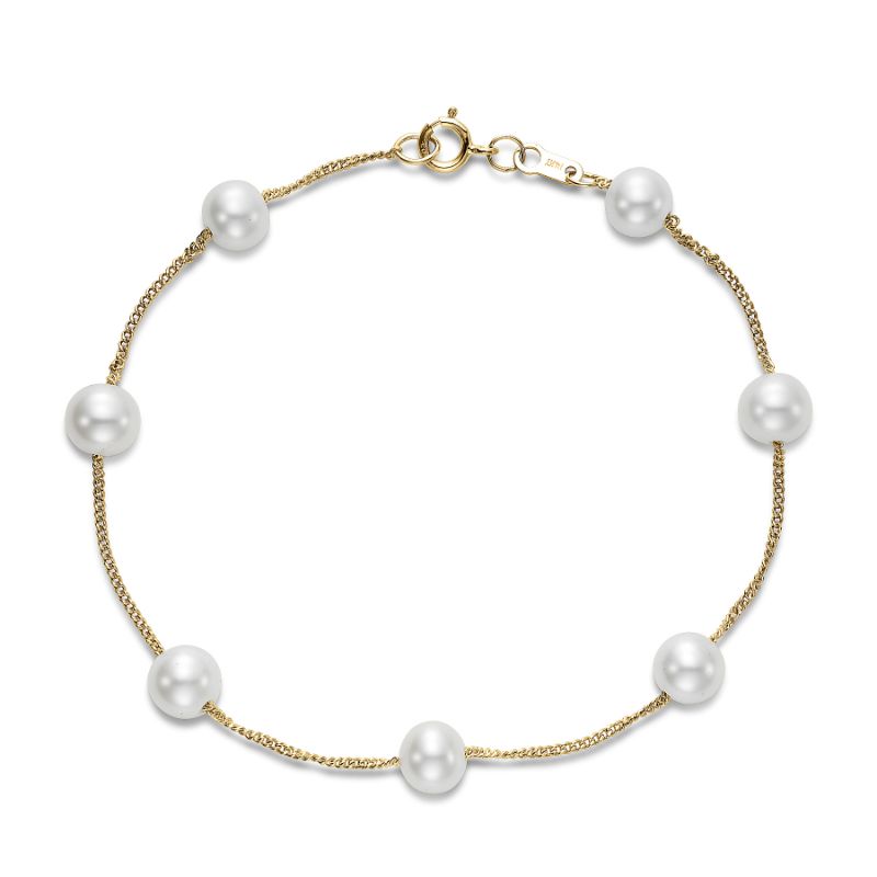 14k Yellow Gold Freshwater Pearl Tin Cup Bracelet
