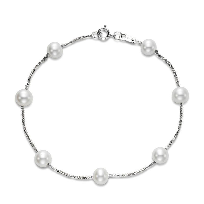 14k White Gold Pearl Tin Cup Bracelet