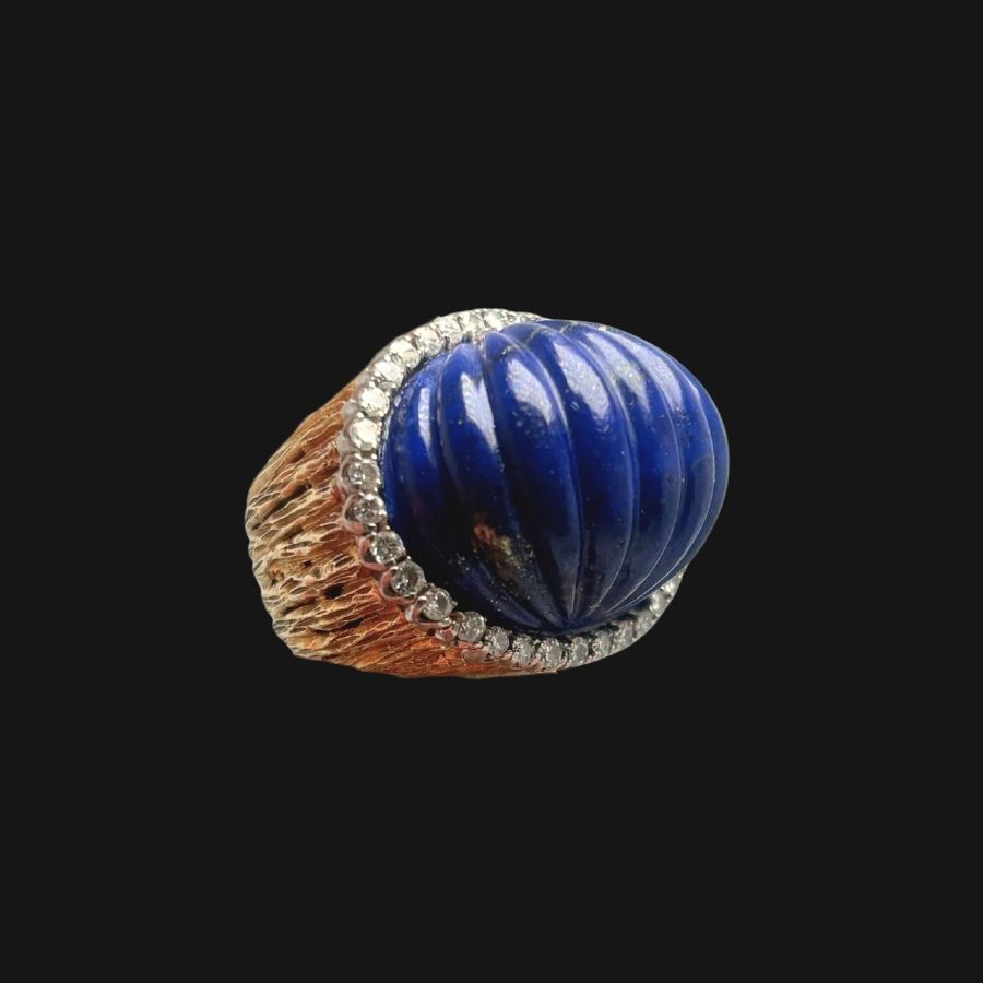 18k Two Tone Lapis Diamond Ring