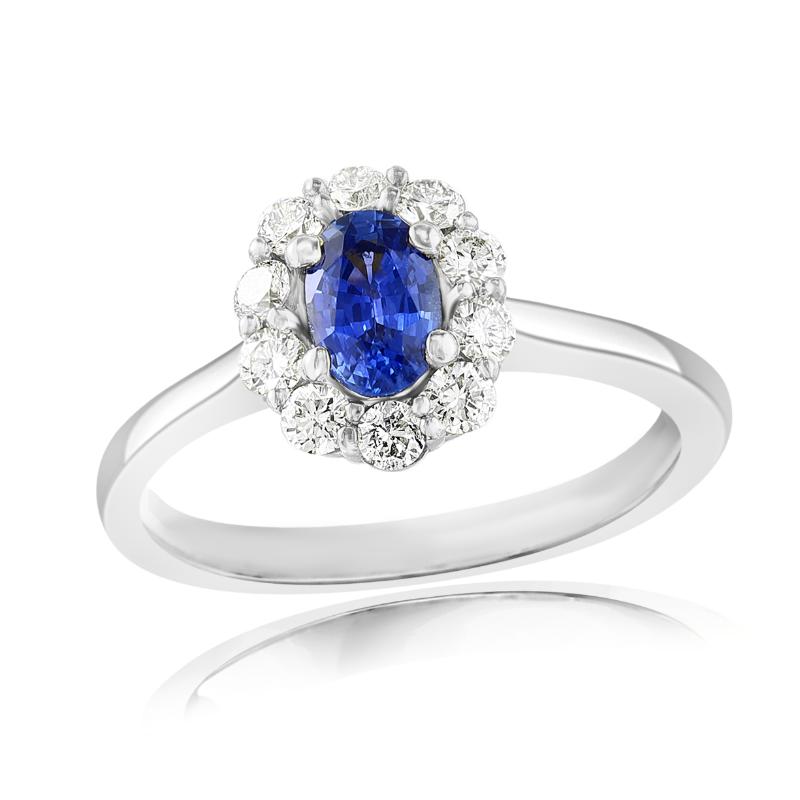 18k White Gold Sapphire Diamond Small Halo Ring