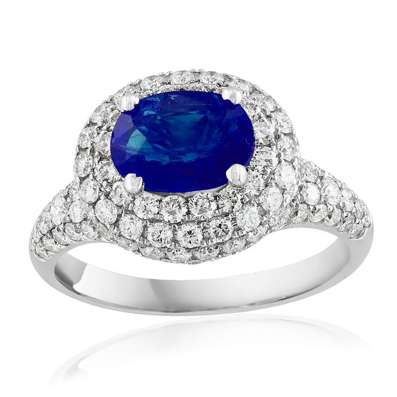 18k White Gold Sapphire Diamond Pave Cocktail Ring