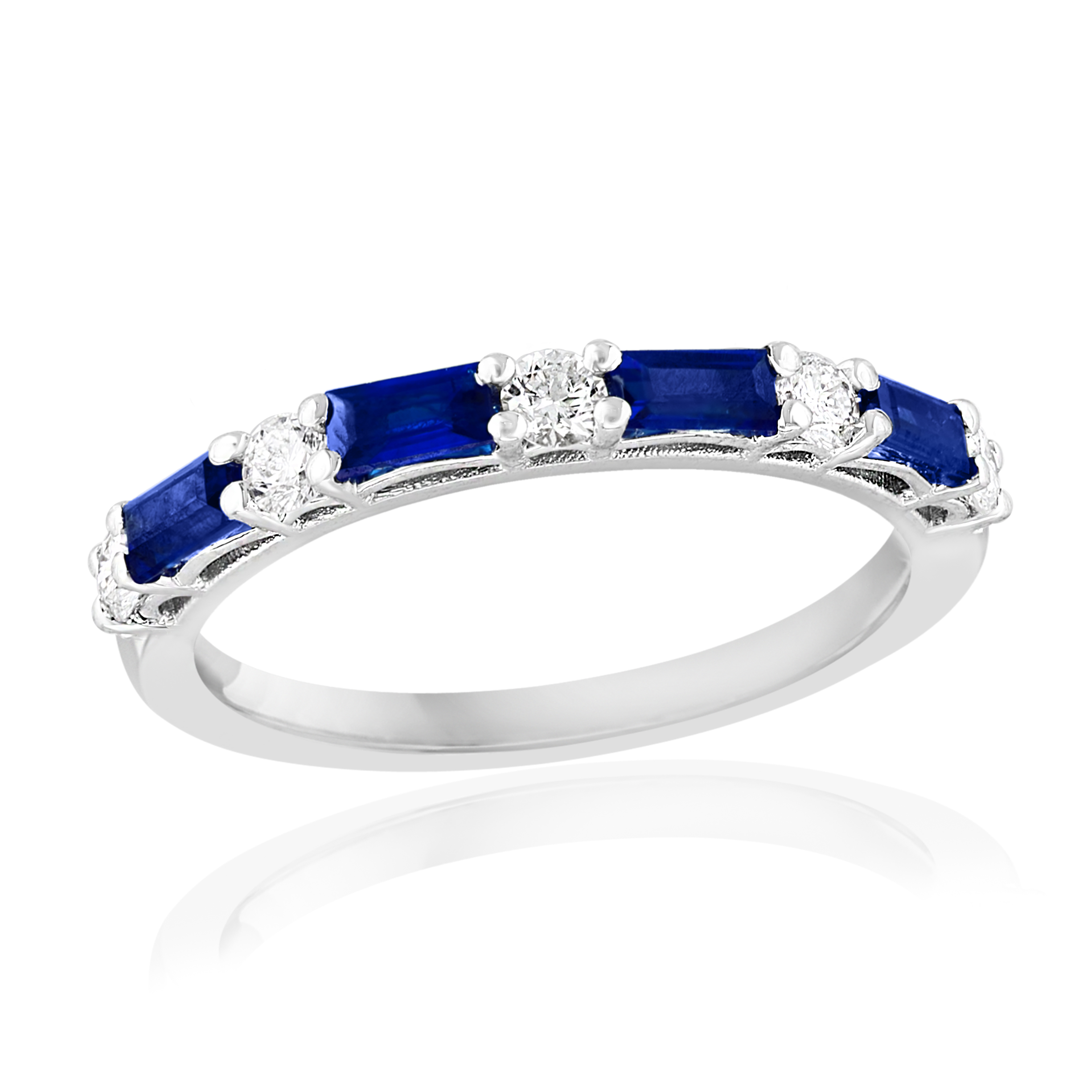 14k White Gold Sapphire Diamond Alternating Ring