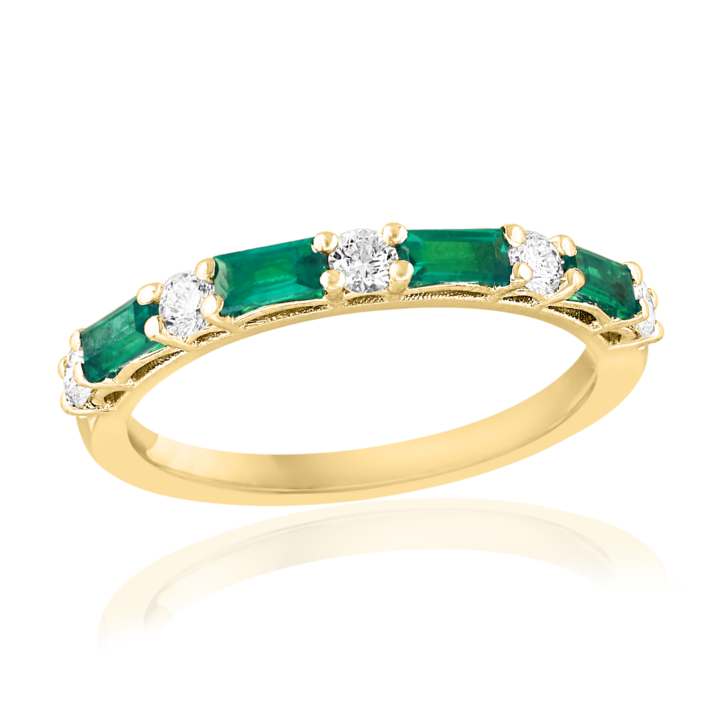 14k Yellow Gold Emerald Diamond Alternating Ring