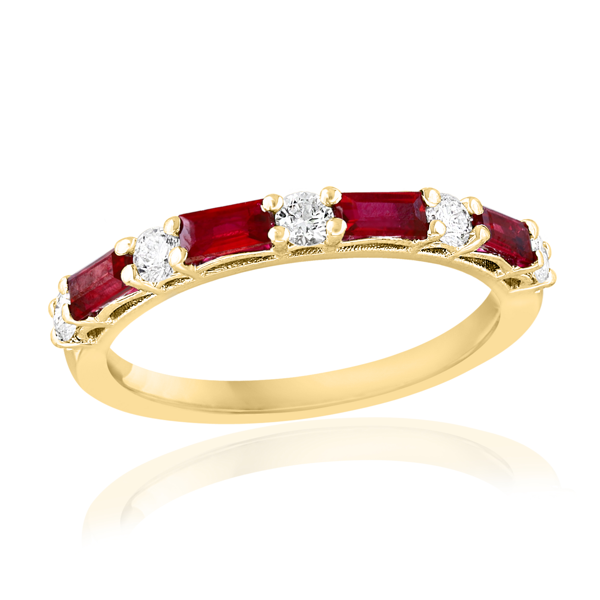 14k Yellow Gold Ruby Diamond Alternating Ring