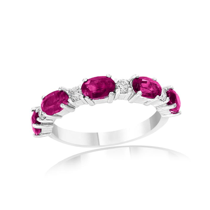 14k White Gold Ruby Diamond Alternating Ring