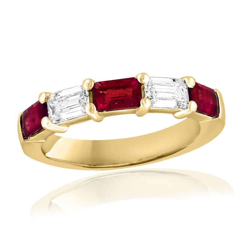 14k Yellow Gold Ruby Diamond Shared Prong Ring