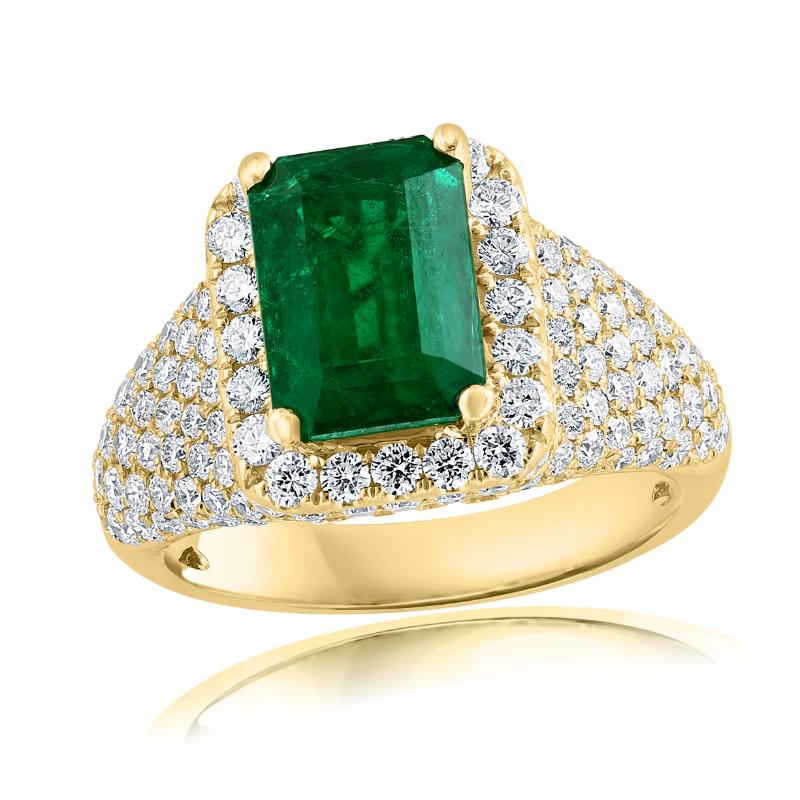 18k Yellow Gold Emerald Diamond Pave Cocktail Ring