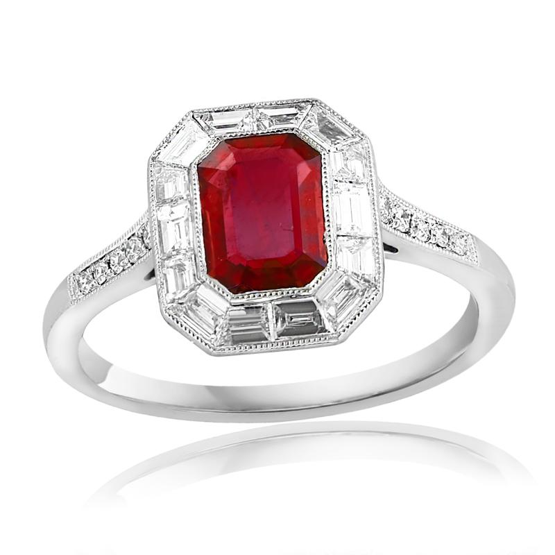 Platinum Ruby Diamond Vintage Cocktail Ring