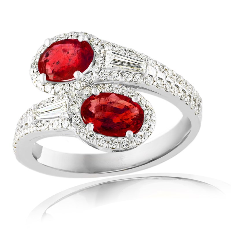 14k White Gold Ruby Diamond Bypass Cocktail Ring