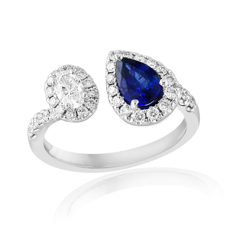 18k White Gold Sapphire Diamond Halo Toi Et Moi Ring