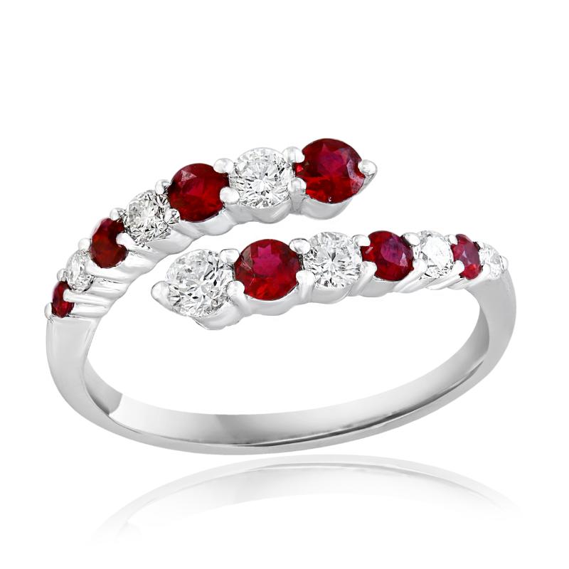 18k White Gold Ruby Diamond Bypass Ring