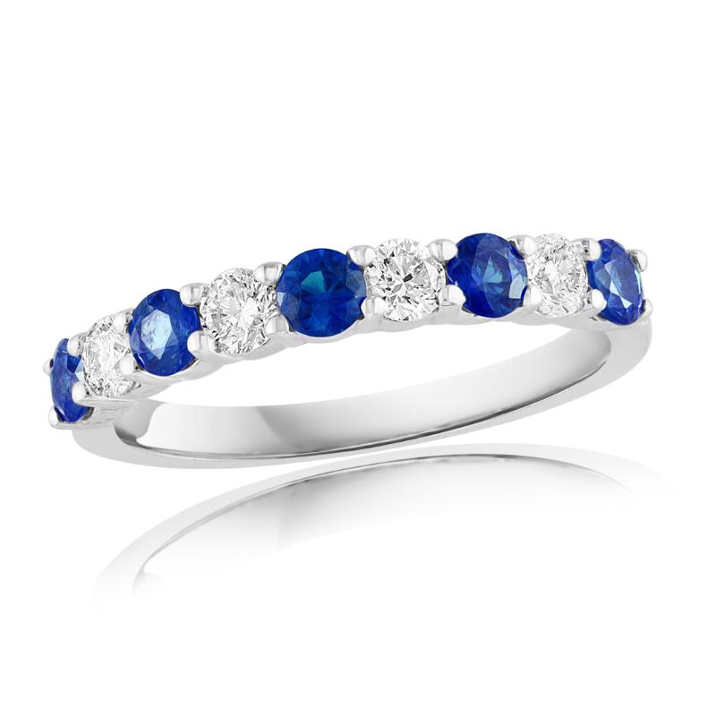 14k White Gold Sapphire Diamond Alternating Ring