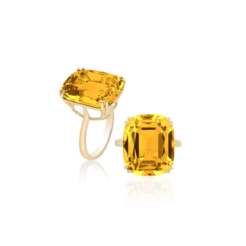 18k Yellow Gold Citrine Gossip Cushion Cocktail Ring