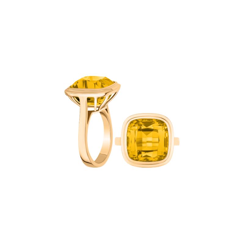 18k Yellow Gold Citrine Manhattan Cushion Open Gallery Ring