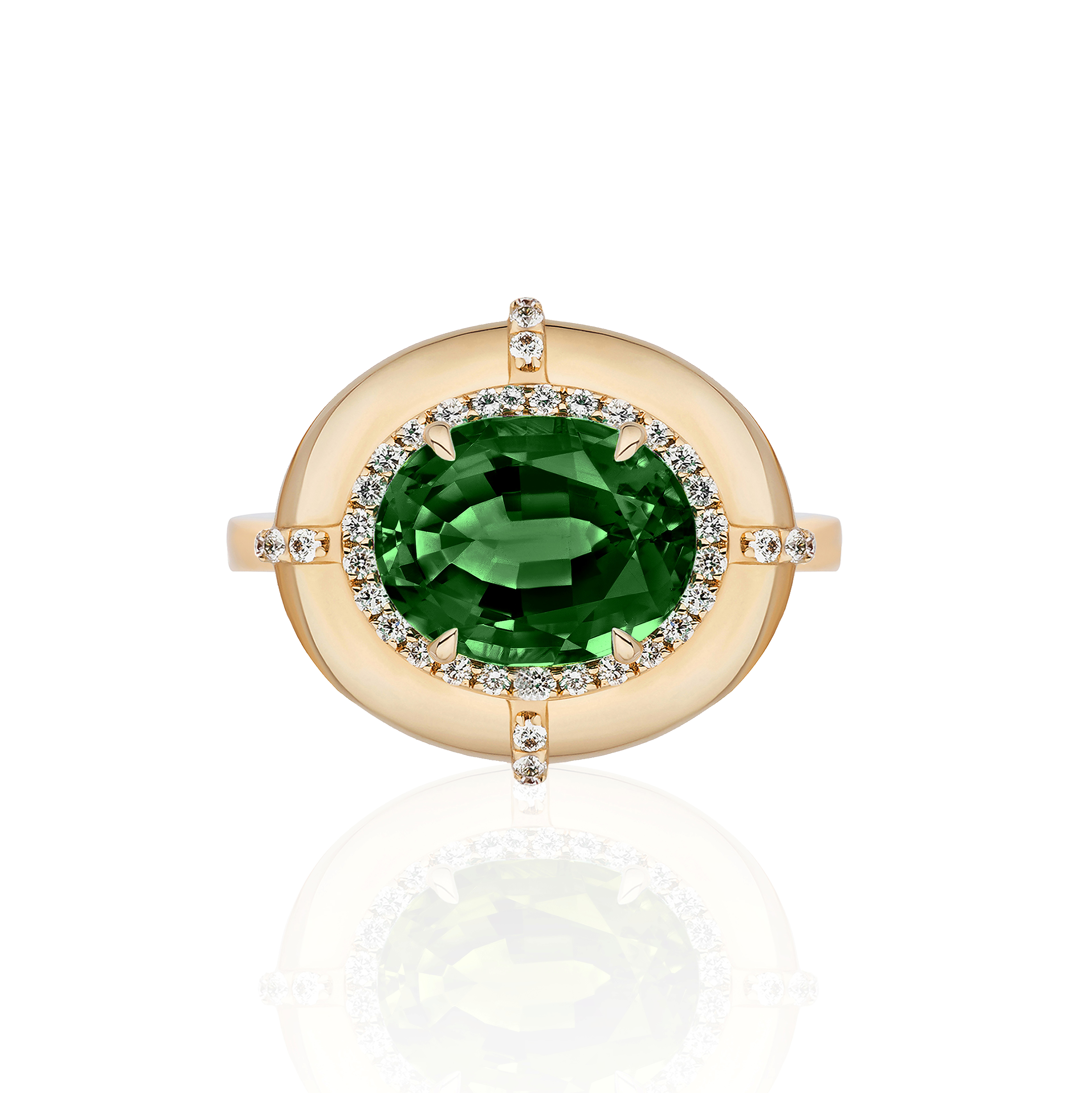 18k Yellow Gold Emerald Diamond Limited Edition Medallion Ring