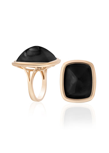 18k Yellow Gold Black Onyx Dome Cobochon Ring