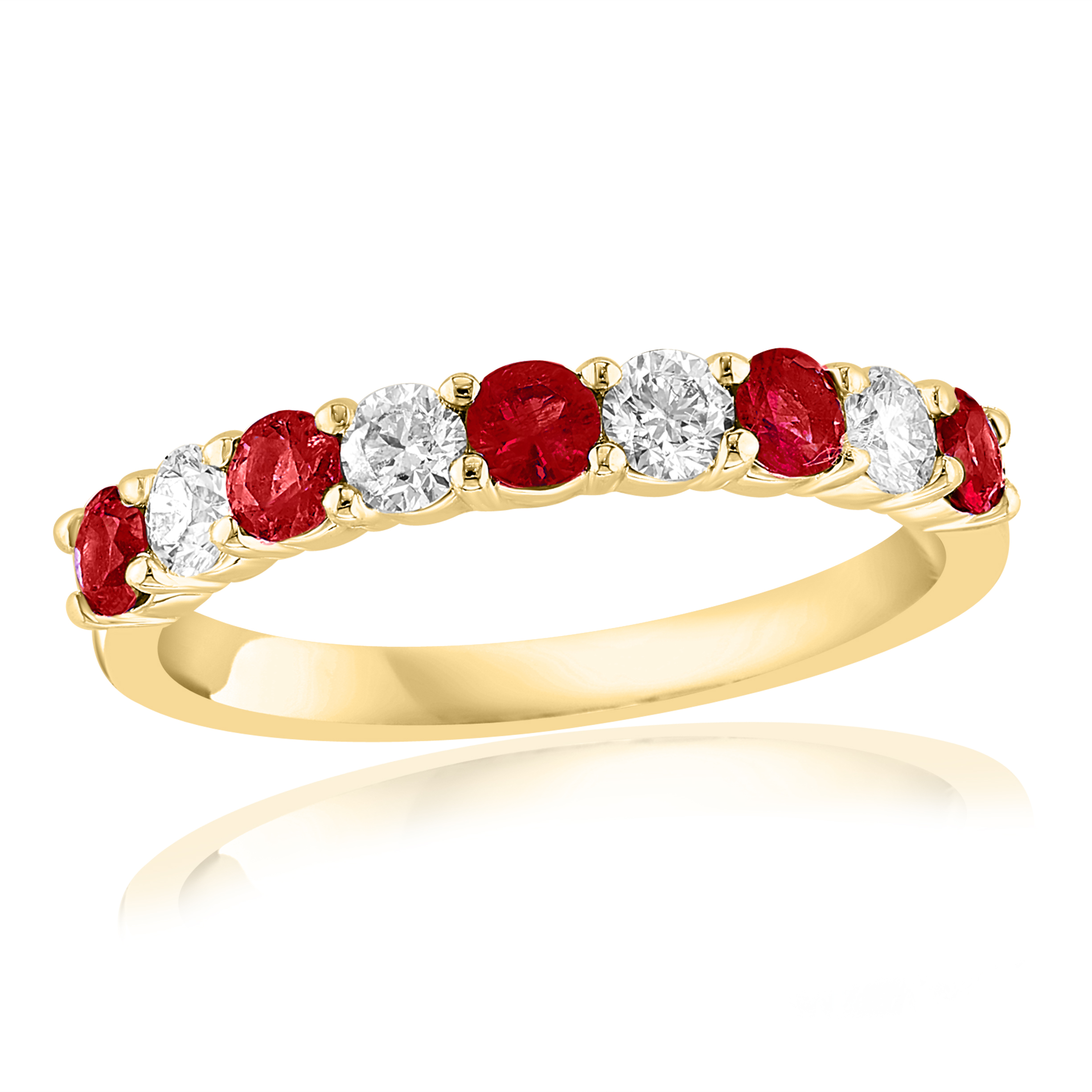 14k White Gold Ruby And Diamond Alternating Ring