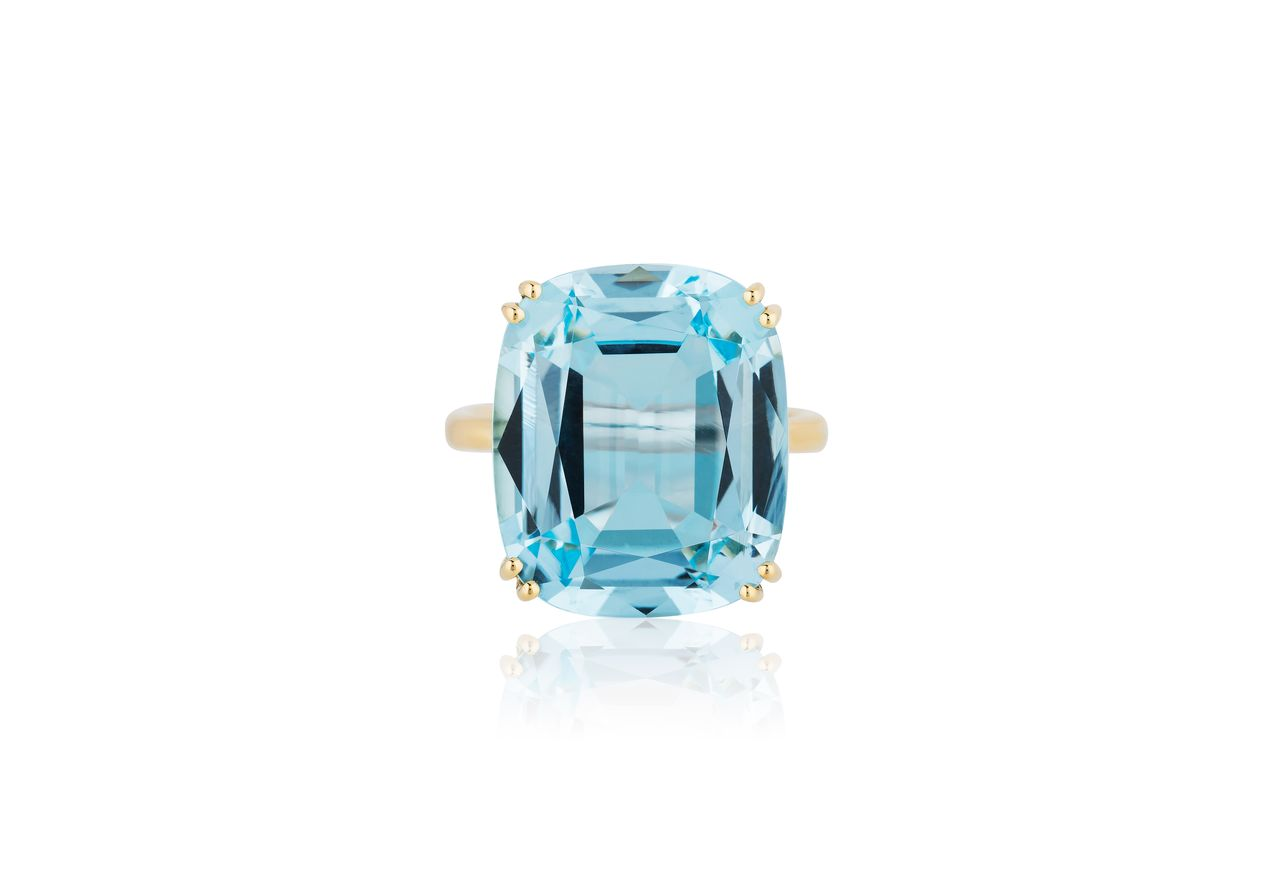 18k Yellow Gold Blue Topaz Gossip Ring
