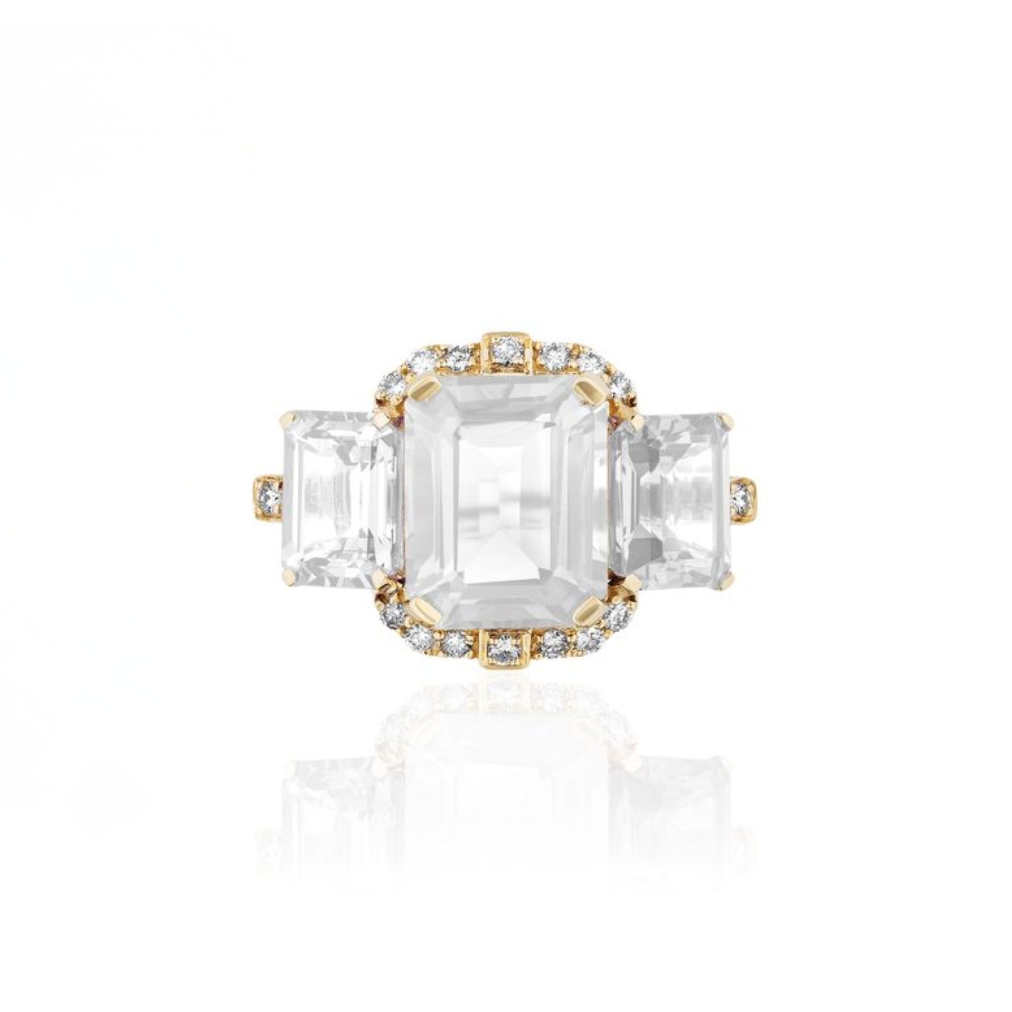 18k Yellow Gold Moon Quartz And Diamond Gossip Three Stone Ring