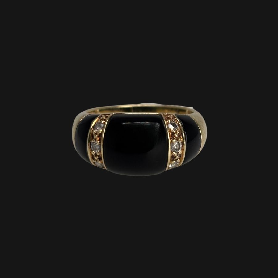 14k Yellow Gold With 0.15ctw Diamonds And Black Oynx Accented Ring By Providence Diamond Estate