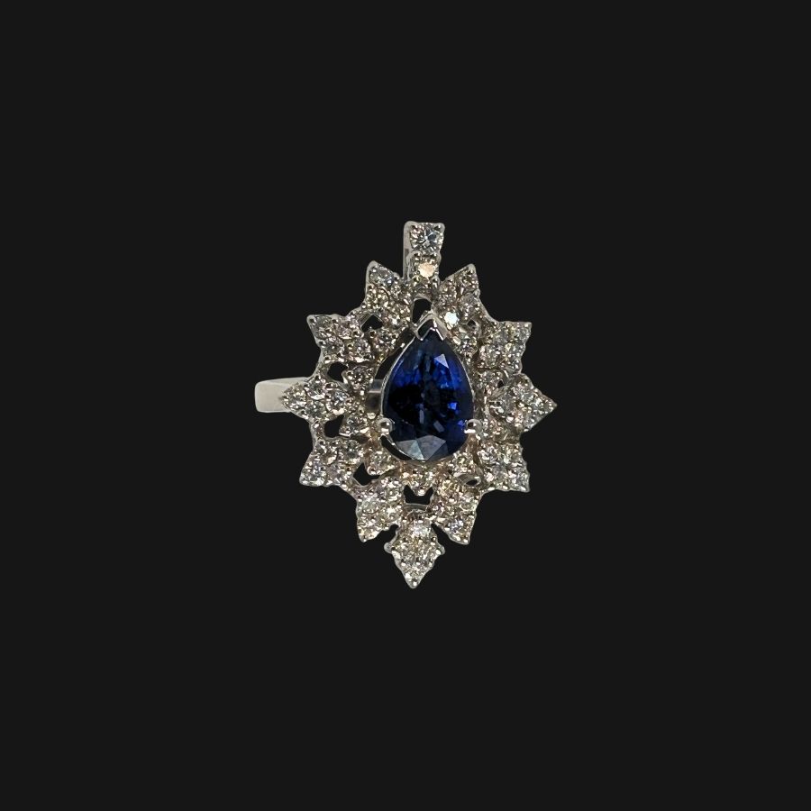 14k White Gold Sapphire Diamond Ring