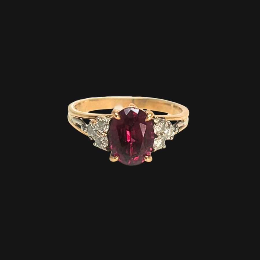 14k Yellow Gold Garnet Diamond Ring