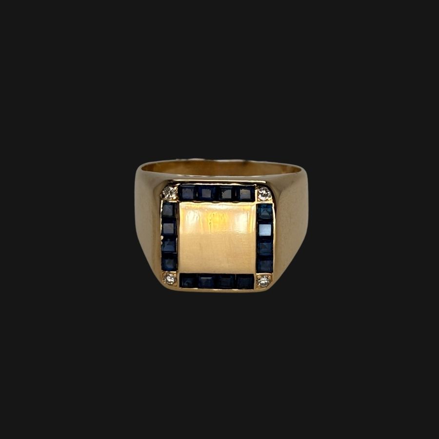14k Yellow Gold With Approx. 0.50ctw Princess Cut Sapphires, And Approx 0.10ctw Diamonds, Signet Ring By Providence Diamond Estate