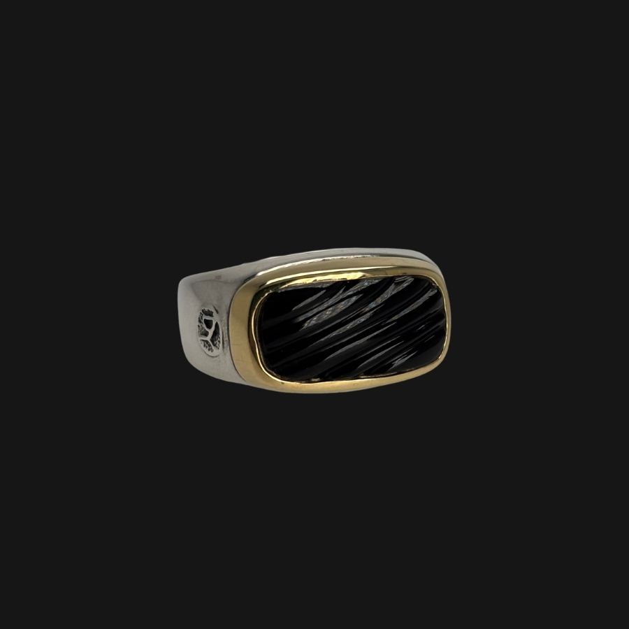 18k Yellow Gold And Sterling Silver David Yurman Black Onyx Signet Ring By Providence Diamond Estate
