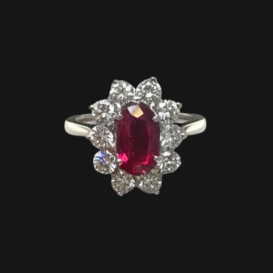 18k White Gold Diamond Ruby Ring