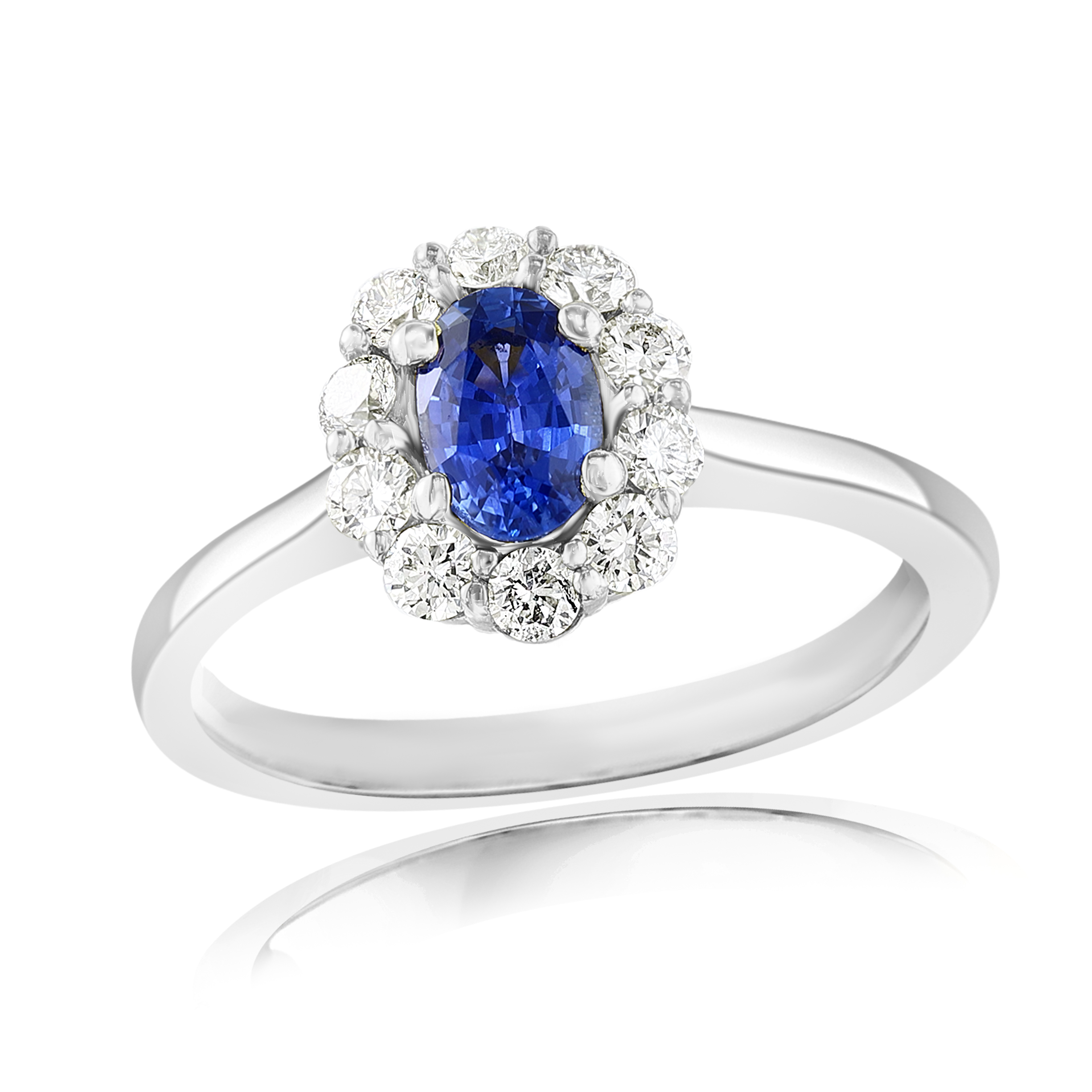 14k White Gold Sapphire Diamond Halo Ring