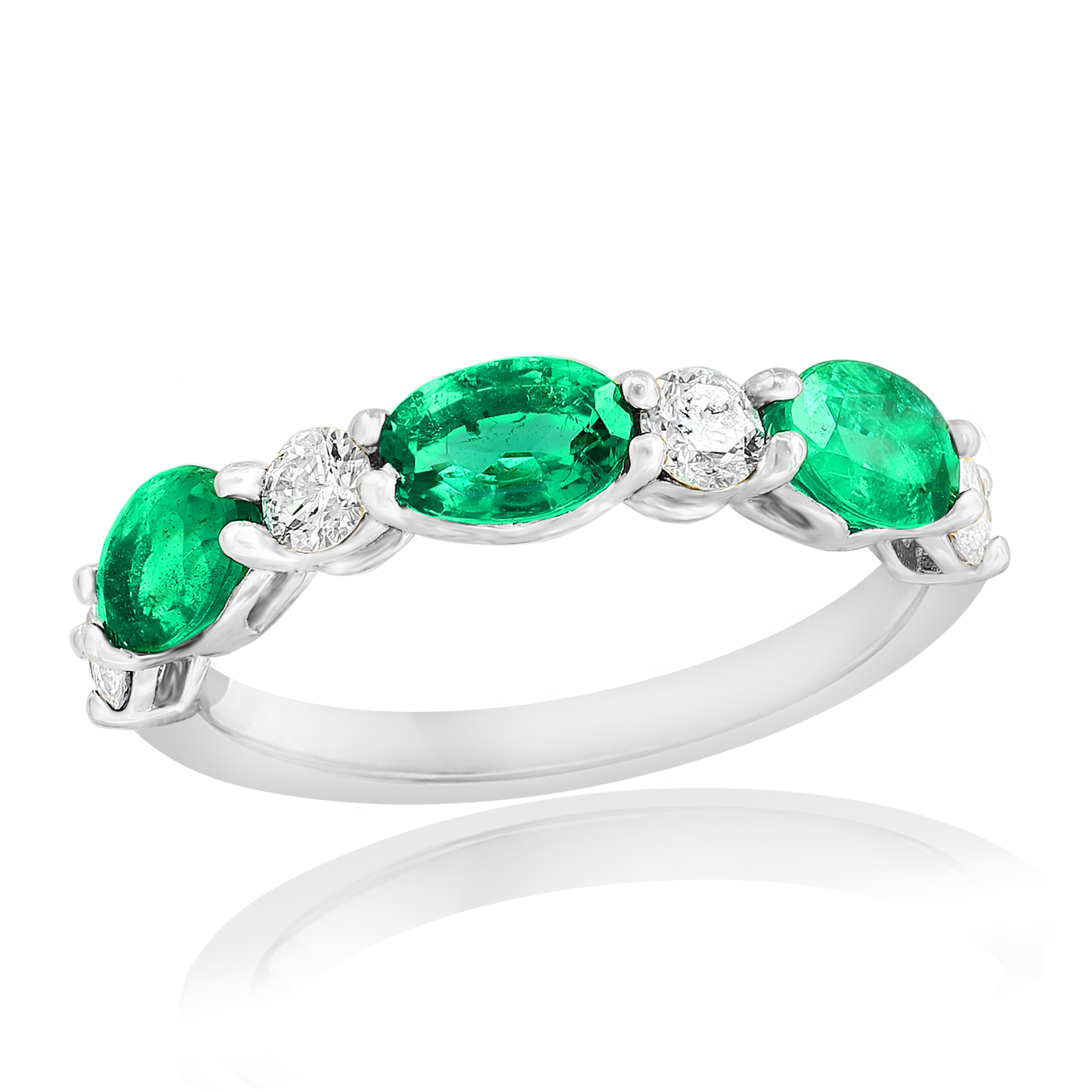 14k White Gold Emerald Diamond Ring