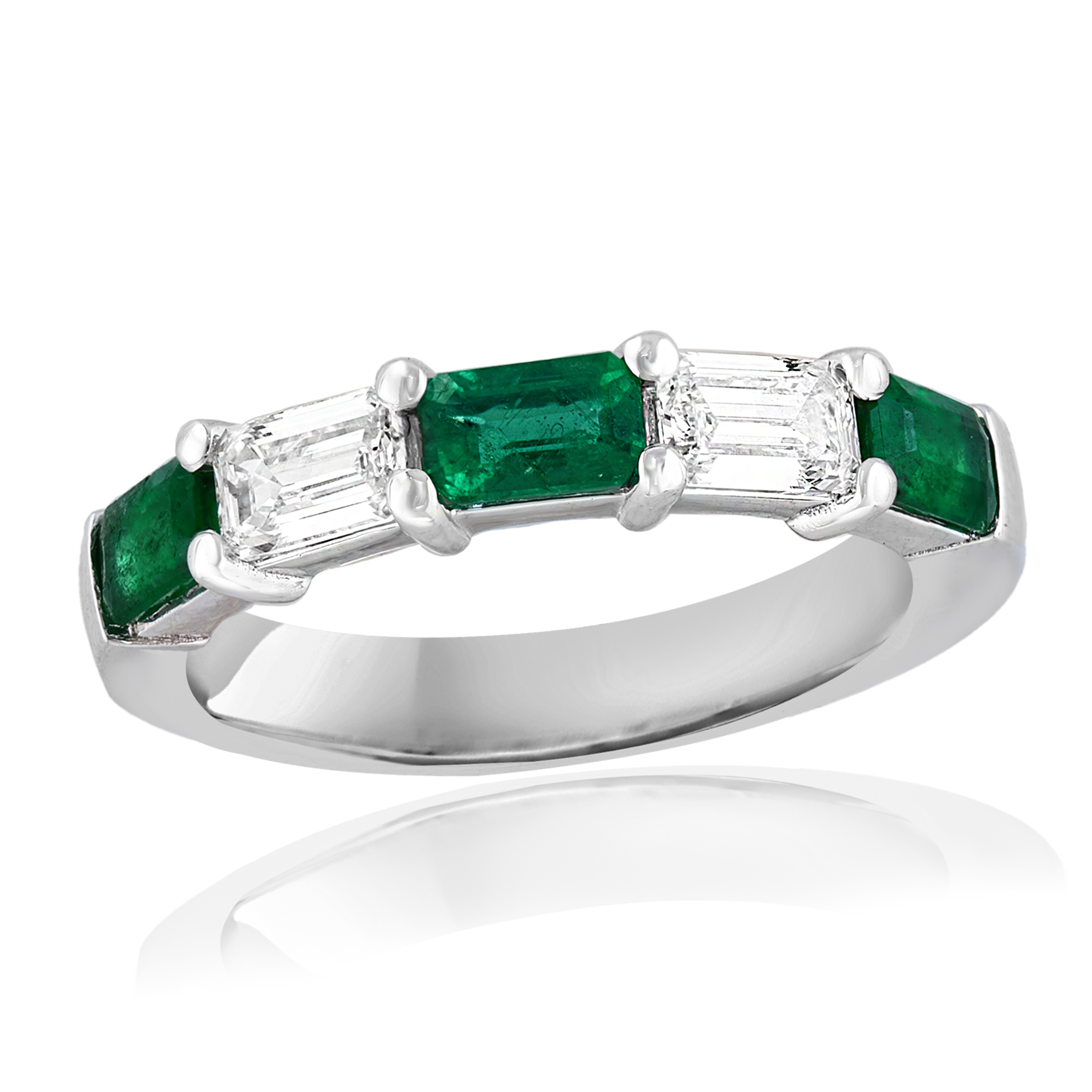 14k White Gold Emerald Diamond Ring