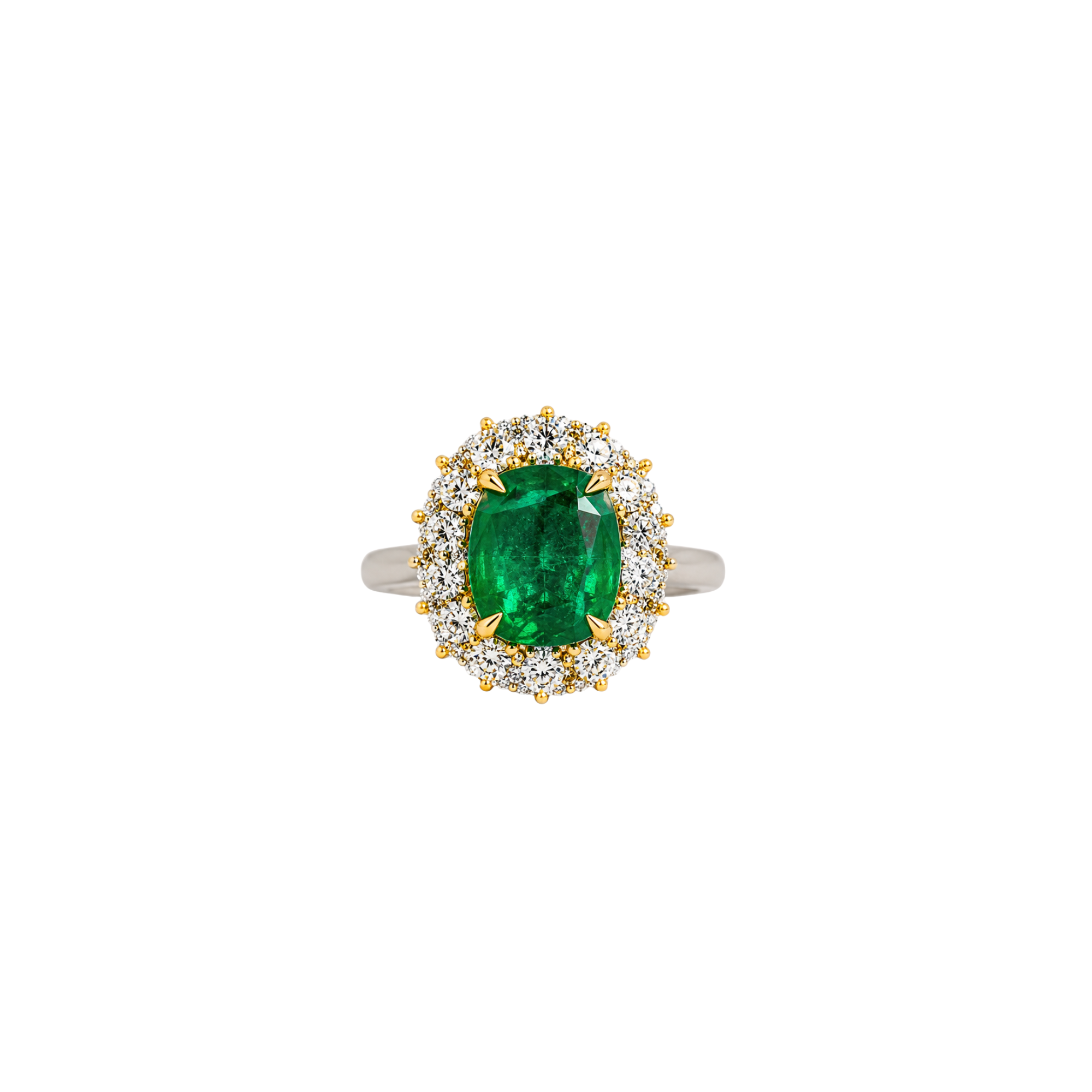 Platinum Yellow Gold Emerald Diamond Ring