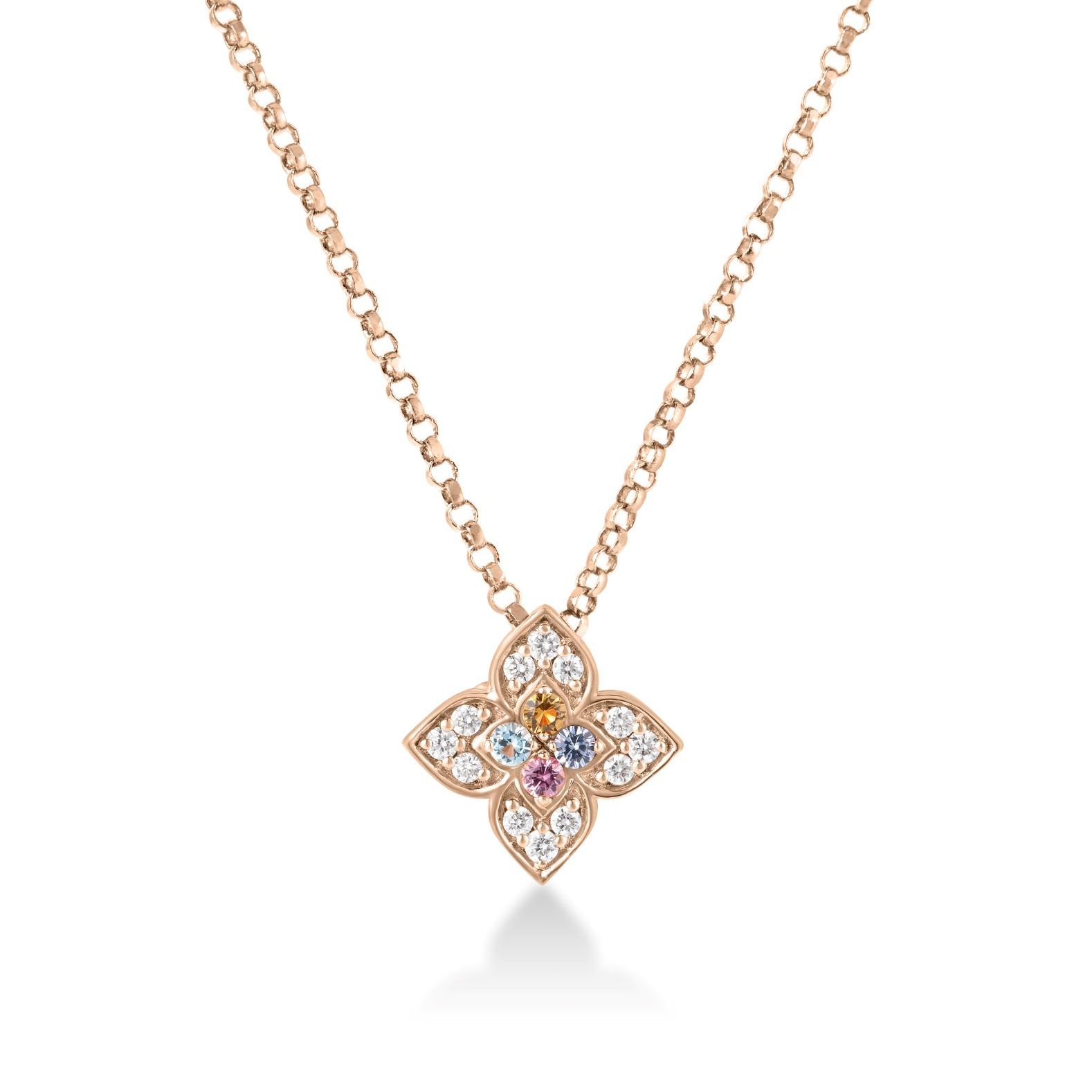 18k Rose Gold Blue Topaz Citrine Tanzanite Necklace