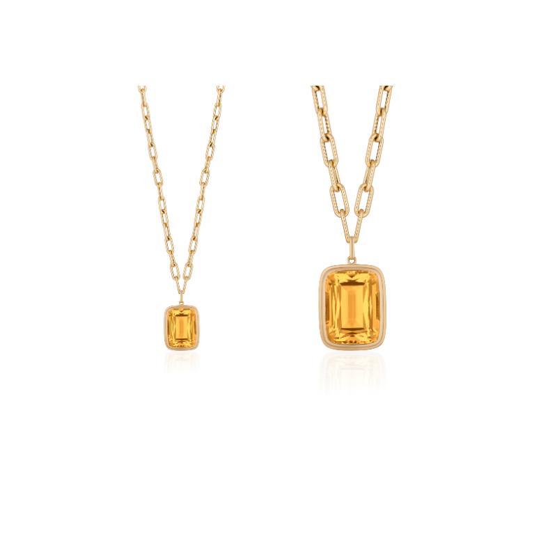 18k Yellow Gold Manhattan Citrine Cushion Bezel Pendant Necklace
