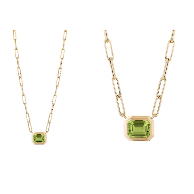 18k Yellow Gold Manhattan Peridot Emerald Bezel Set Pendant Necklace