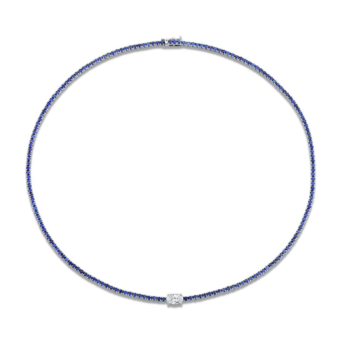 18k White Gold Sapphire And Diamond Accent Necklace