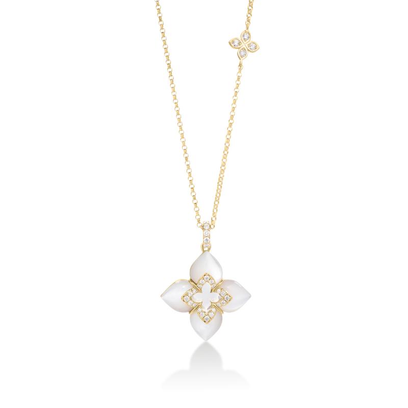 18k Yellow Gold Venetian Princess Mother Of Pearl Diamond Necklace