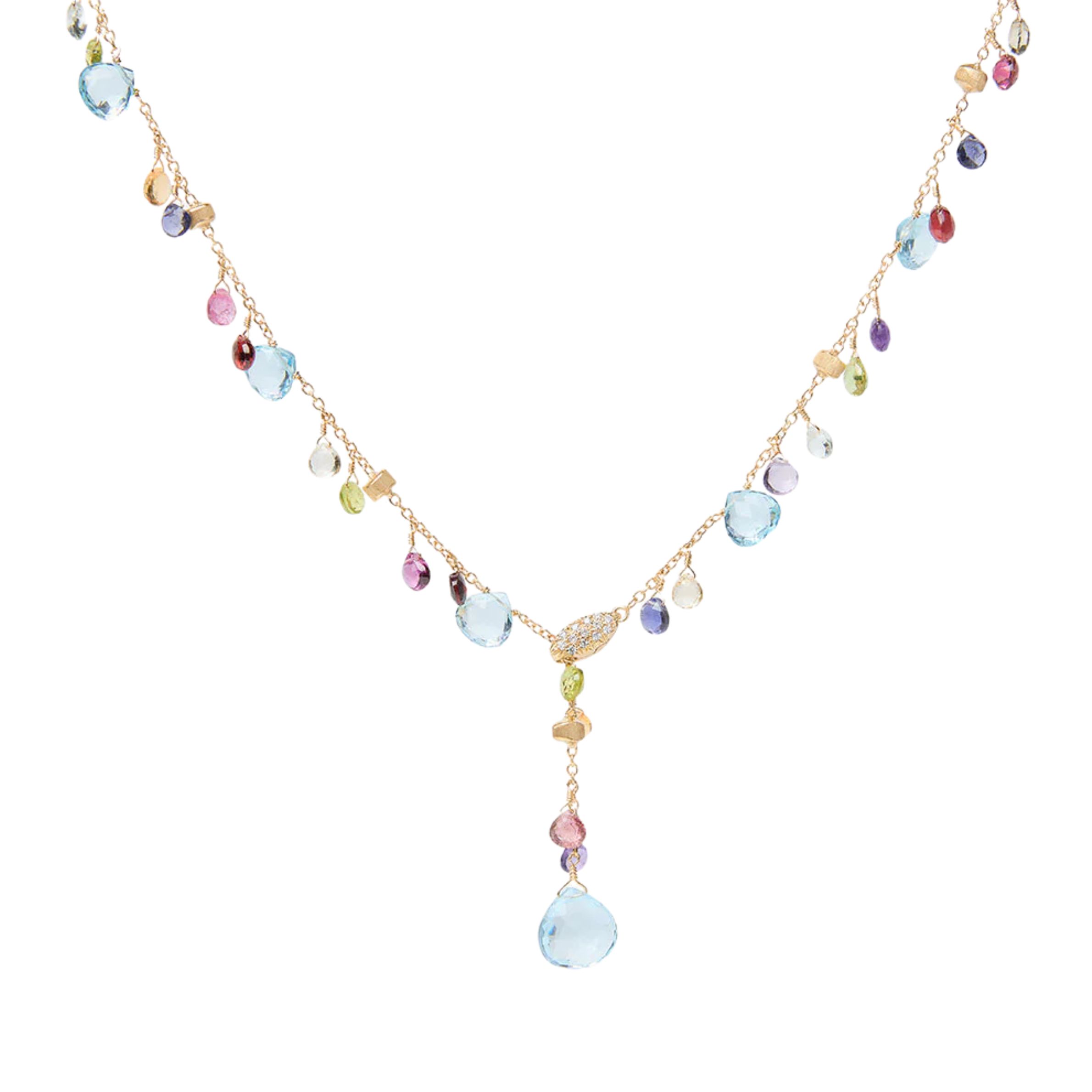 18k Yellow Gold Paradise Mixed Gemstone Gemstone Lariat Necklace