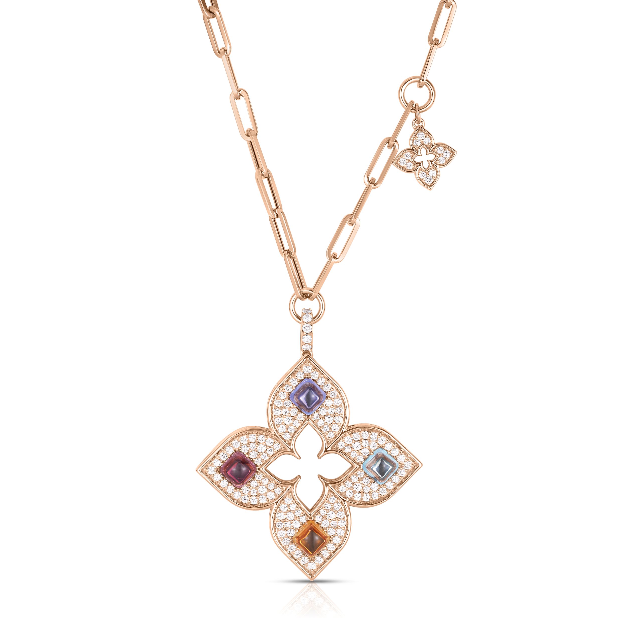 18k Rose Gold Venetian Princess Diamond Mixed Stone Pendant Necklace