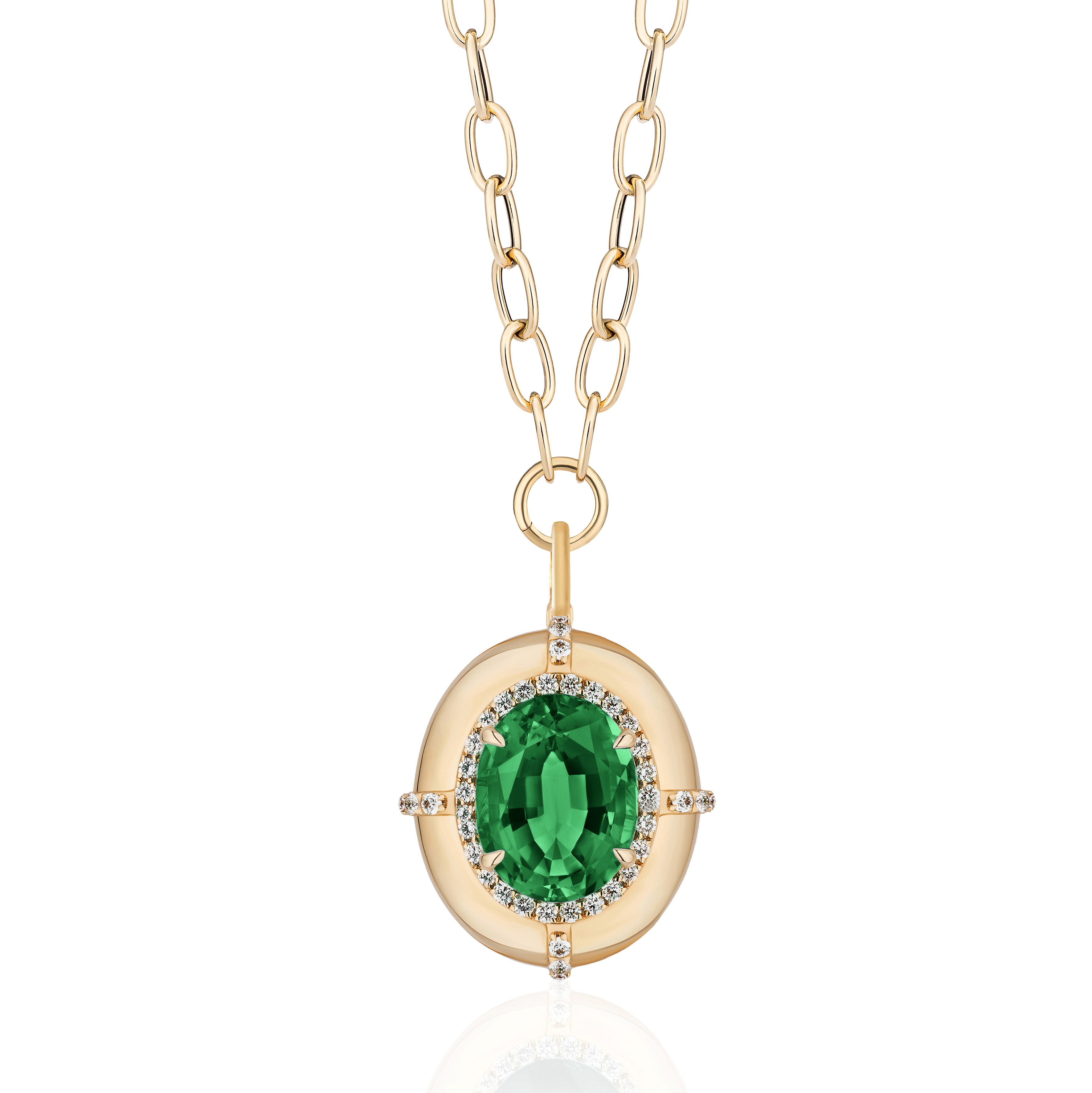 18k Yellow Gold Emerald Diamond Limited Edition Medallion Necklace