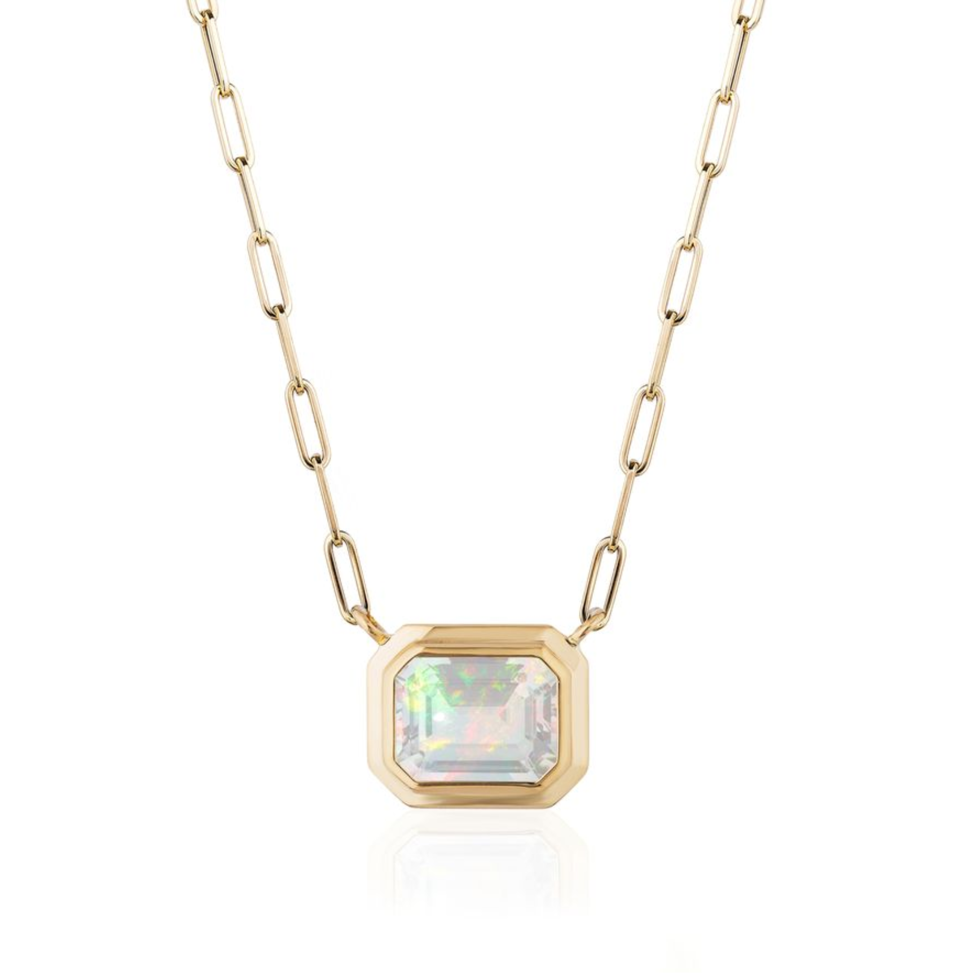 18k Yellow Gold Manhattan Opal Bezel Necklace