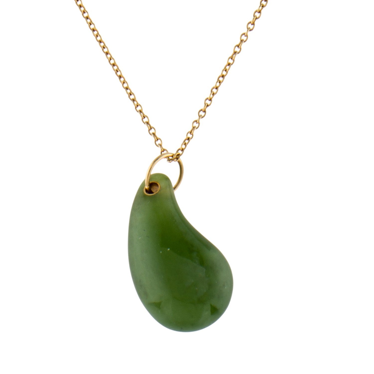 18k Yellow Gold Tiffany & Co Nephrite Jade Teardrop Necklace By Providence Diamond Estate