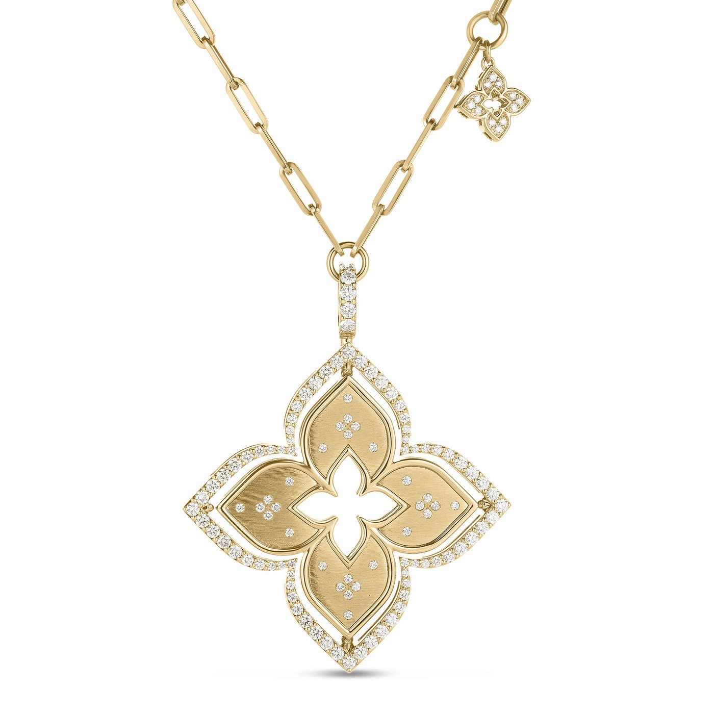 18k Yellow Gold Pirouette Mother Of Pearl Diamond Large Flower Necklace