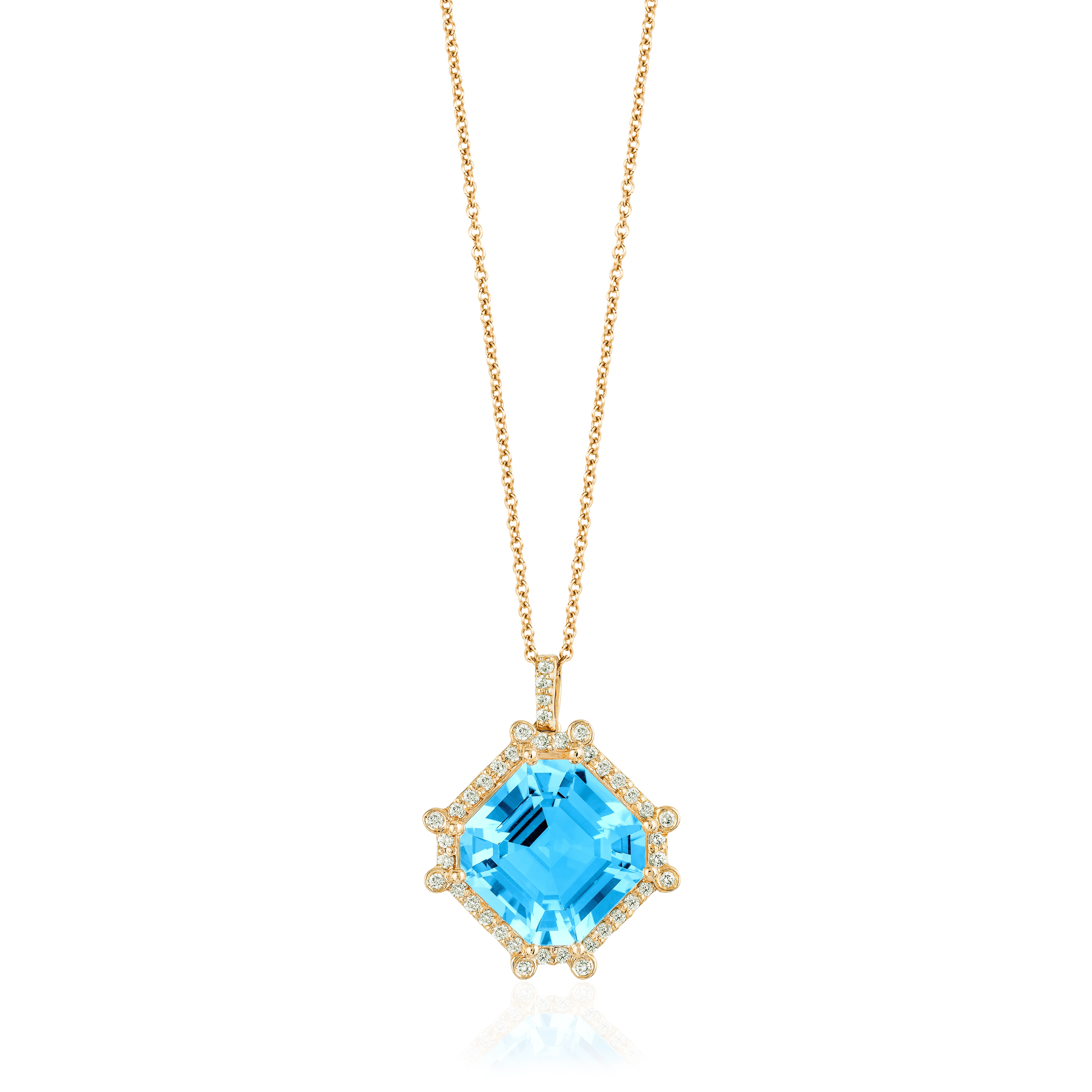 18k Yellow Gold Gossip Blue Topaz Diamond Ash Pendant Necklace